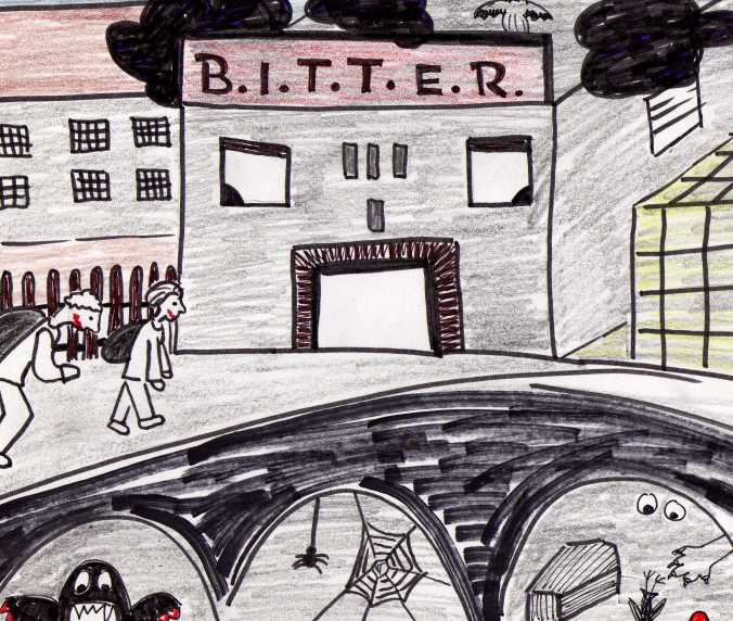 The B.I.T.T.E.R. school as imagined by my blogger friend Tutti.  She has been my unofficial artist. (By unofficial, I mean unpaid.) Check out her whole post athttp://tuttisworld.wordpress.com/2013/04/08/a-new-school/