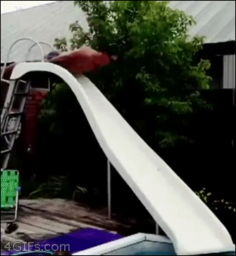 The pool slide was a little too slippery. 